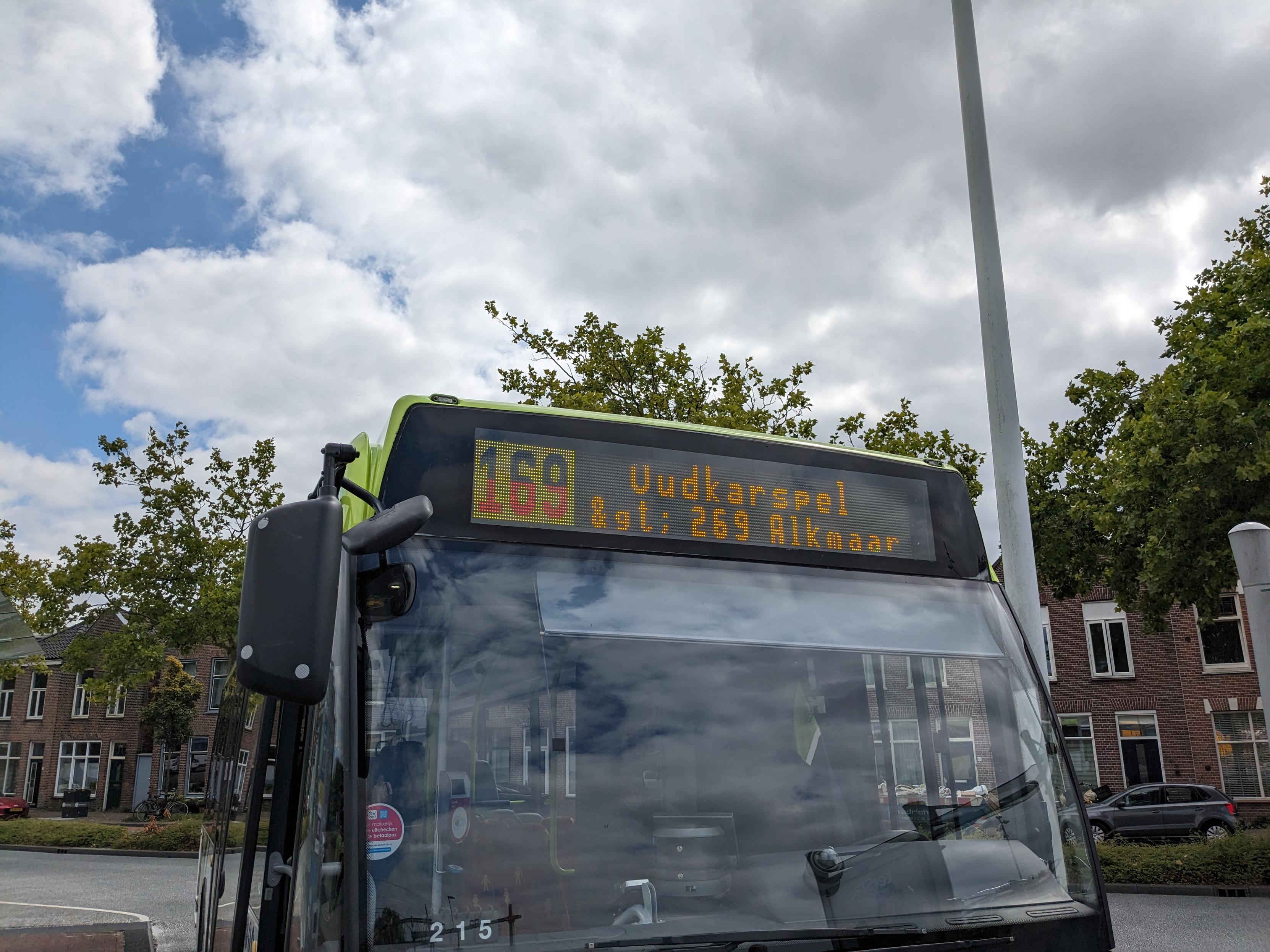 LED sign on a bus, but it reads "169  Oudkarspel &gt; 269 Alkmaar".