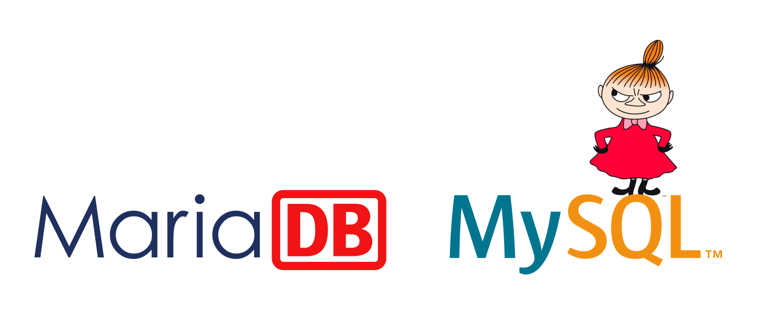 Logo of MariaDB (DB = Deutsche Bahn logo) and MySQL (dolphin icon replaced with Little My from the Moomins)